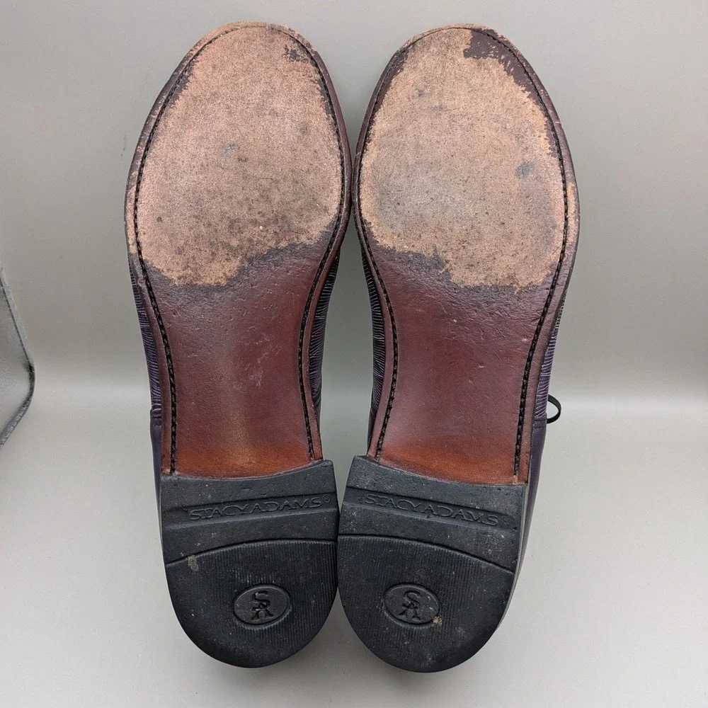 VTG Stacy Adams Madison Purple Lace Up Leather Oxfords Faux Lizard Mens 9.5 D